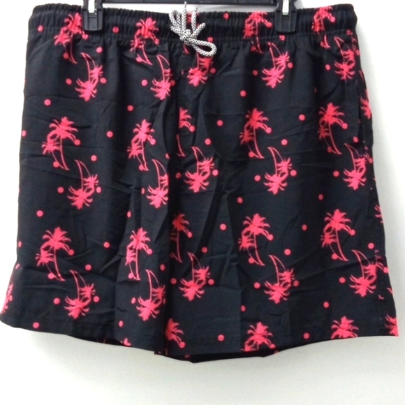 BIWISY QUICK DRY SWIM TRUNKS BLACK PINK PALM TREES TWO POCKETS  SIZE XL NWT - Picture 4 of 9